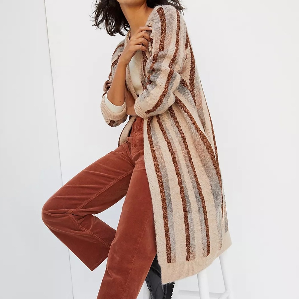 Anthropologie Striped Kimono Sweater with metallic details